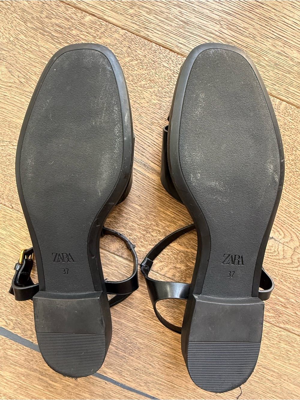 ZARA Black T-Strap Cage Slingback Sandals - Picture 4 of 5